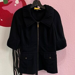 St. John Black Ponte Stretch Knit Blazer Jacket Short Sleeve Size 2